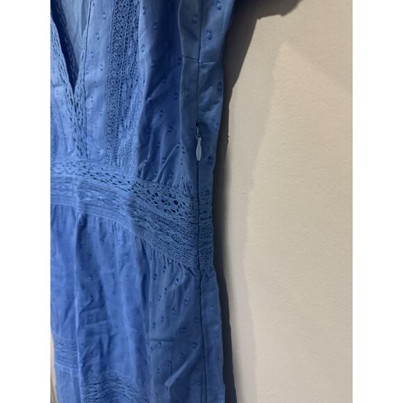 Aspiga Ruby Lace Embroidered Midi Dress Blue S V Neck Organic Cotton Small - Picture 6 of 10